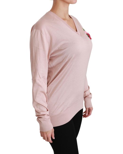 Dolce & Gabbana Pink Floral Embellished Silk Sweater