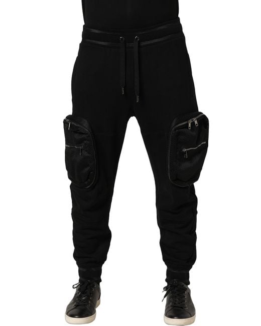 Dolce & Gabbana Black Mid Waist Cargo Jogger Sweatpants Pants for men