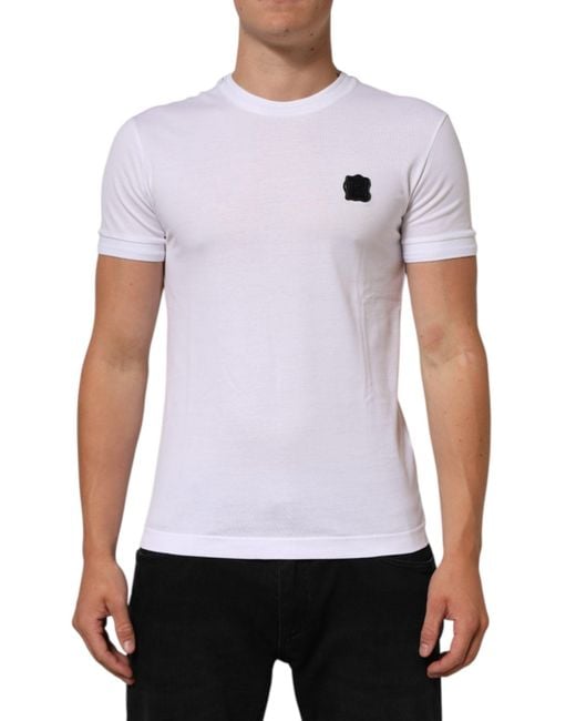 Dolce & Gabbana White Logo Patch Cotton Crew Neck T for men