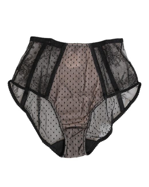 Dolce & Gabbana Black Sheer Polka Dot Lace High Waist Underwear