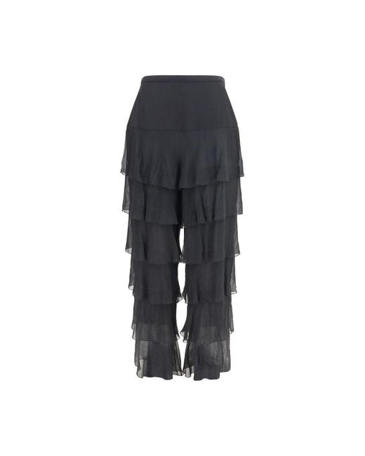 Valentino Garavani Gray Black Silk Casual Pants
