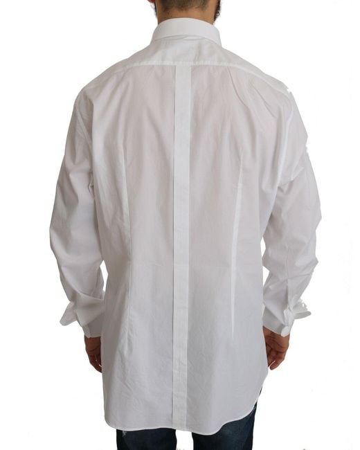 Dolce & Gabbana Gray White 100% Cotton Gold Slim Dress Shirt for men