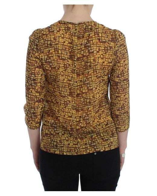 Dolce & Gabbana Brown Sicilian Mosaic Print Silk Blouse