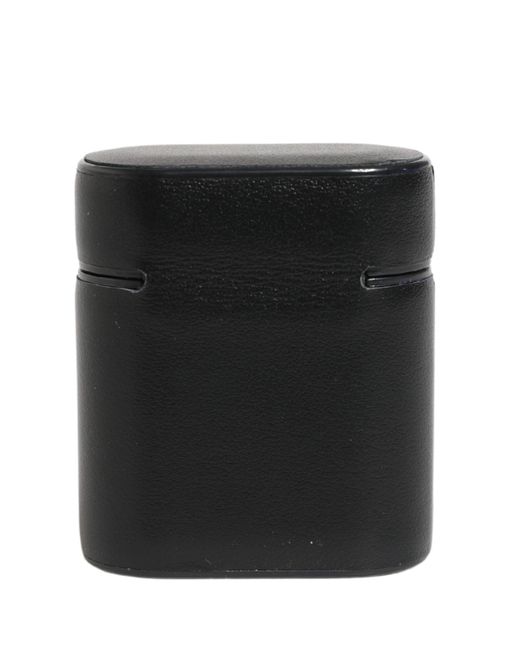 Dolce & Gabbana Black Calf Leather Logo Print Flip Holder Airpods Case