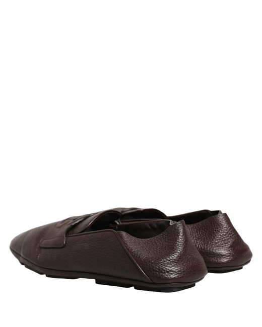 Dolce & Gabbana Gray Brown Deerskin Leather Driver Loafers Shoes for men