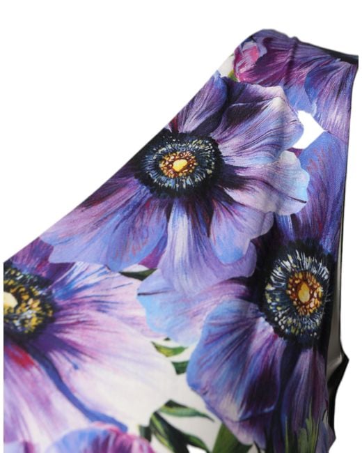 Dolce & Gabbana Purple Anemone Print Pleated Midi Dress