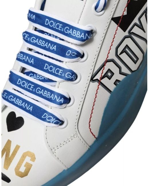Dolce & Gabbana Blue White Printed Portofino Melt Sneakers Shoes for men