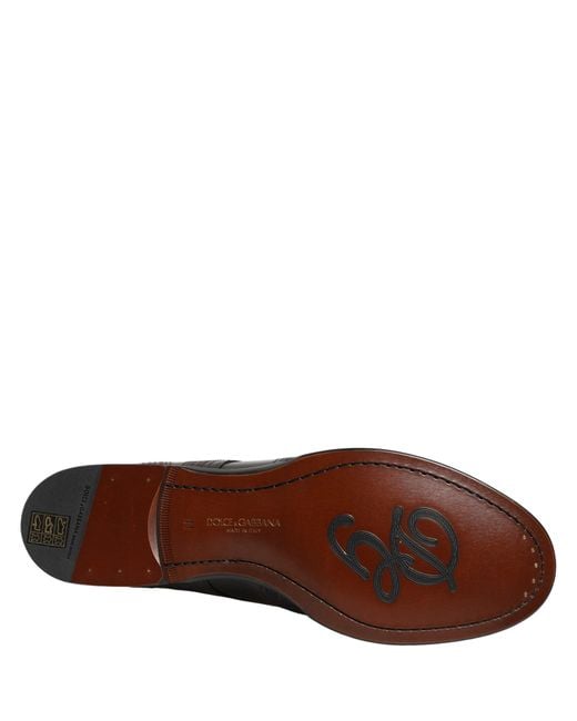 Dolce & Gabbana Brown Black Embroidered Leather Derby Dress Shoes for men