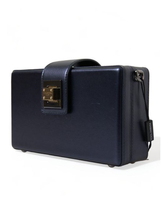 Dolce & Gabbana Blue Elegant Dark Lambskin Leather Box Bag