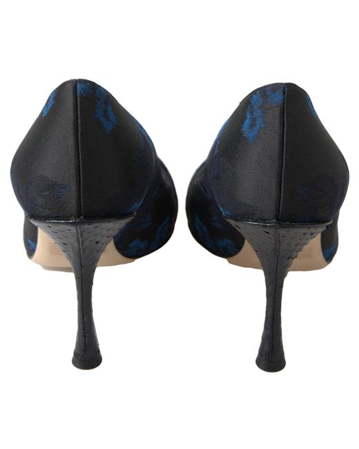 Dolce & Gabbana Black Blue Floral Ayers Crystal Pumps Shoes