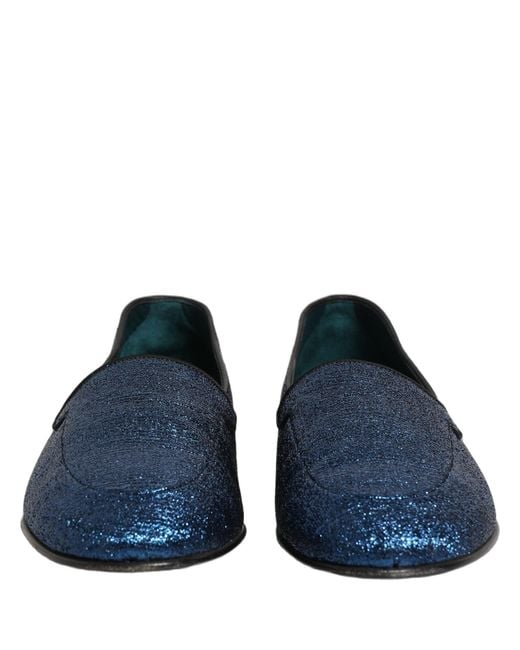 Dolce & Gabbana Blue Glitter Lurex Dg Logo Dress Loafers Shoes for men