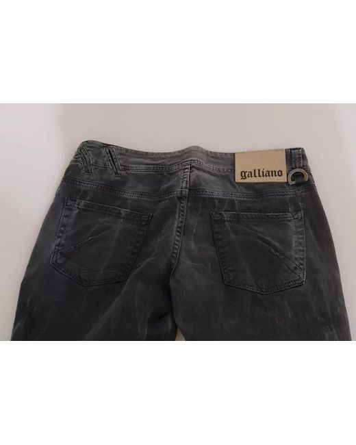 John Galliano Black Grey Washed Low Waist Zipper Side Skinny Denim Jeans