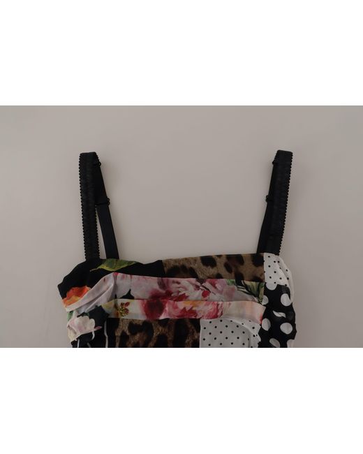 Dolce & Gabbana Black Elegant Patchwork Midi Silk Blend Dress