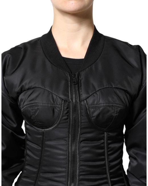 Dolce & Gabbana Black Nylon Full Zip Bustier Corset Jacket for men