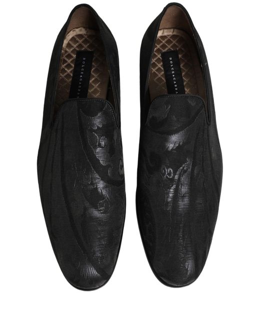 Dolce & Gabbana Black Brocade Men Slip On Dress Loafers Shoes for men