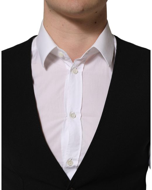 Dolce & Gabbana Black Wool Single Breasted Waistcoat Vest for men