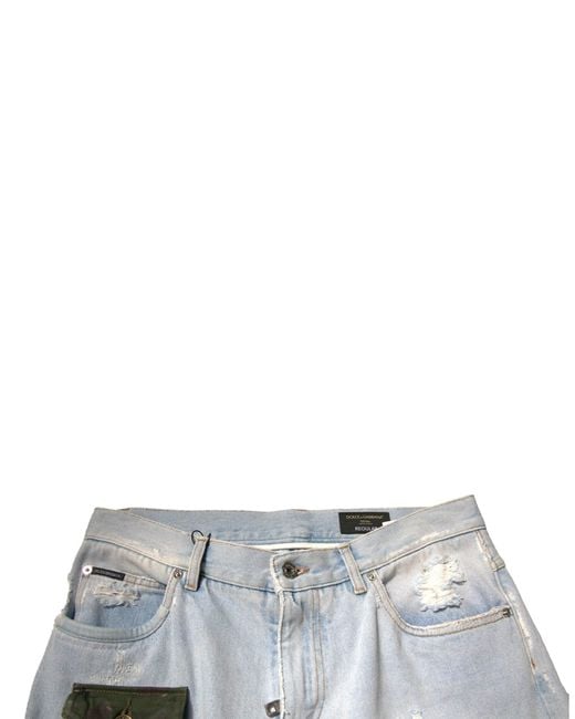 Dolce & Gabbana Gray Distressed Denim Jeans Camouflage Pocket Style for men