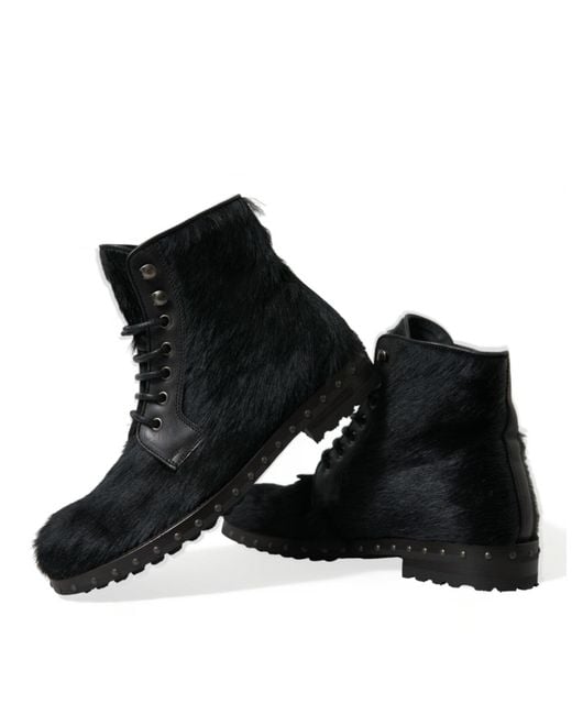 Dolce & Gabbana Black Pony Style Leather Mid Calf Boots Shoes for men
