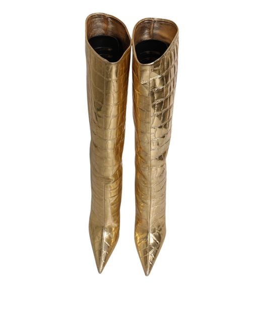Dolce & Gabbana Metallic Leather Stiletto Heels High Boots Shoes