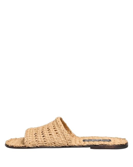 Dolce & Gabbana Natural Beige Straw Raffia Slides Sandals Flats Shoes for men