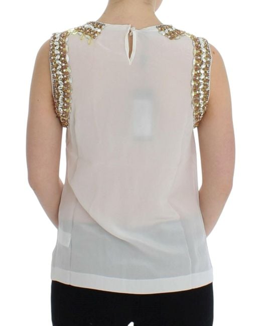 Dolce & Gabbana White Crystal Embellished Tank Top