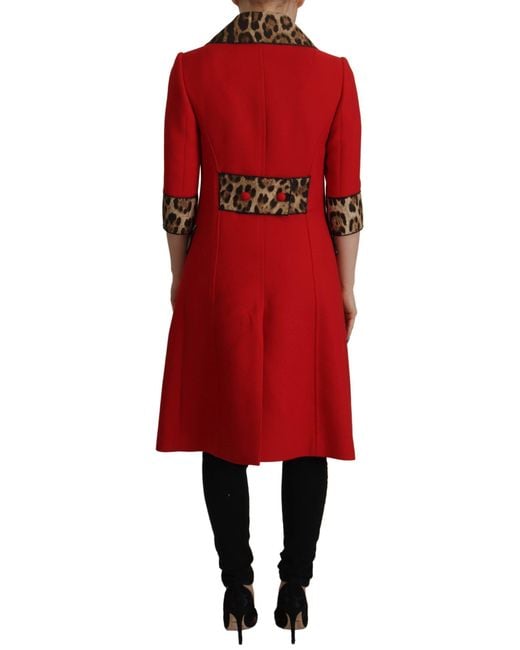 Dolce & Gabbana Red Elegant Leopard Trench Coat