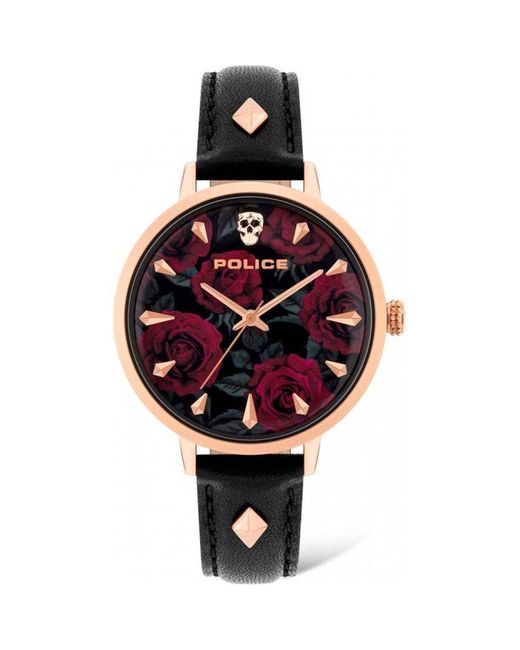 Police Metallic Black Leather Watch