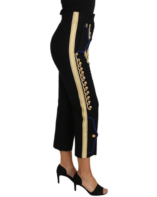 Dolce & Gabbana Black Dolce Gabbana Military Embellished Pants Gold Dress Pant