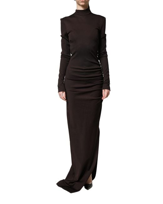 Dolce & Gabbana Black Brown Turtleneck Jersey Long Maxi Dress