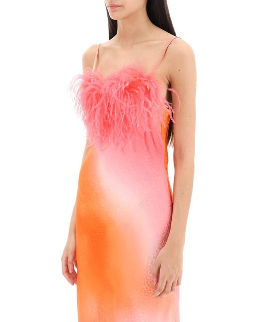Art Dealer Pink 'ella' Maxi Slip Dress In Jacquard Satin With Feathers
