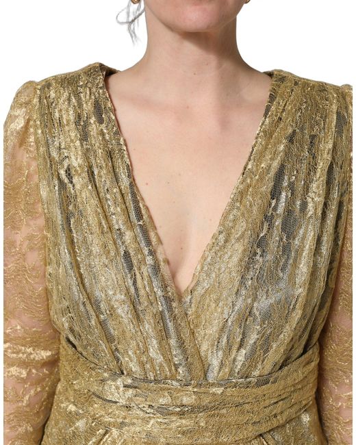 Dolce & Gabbana Metallic Gold Sheer Lace Crystal Embellished Dress