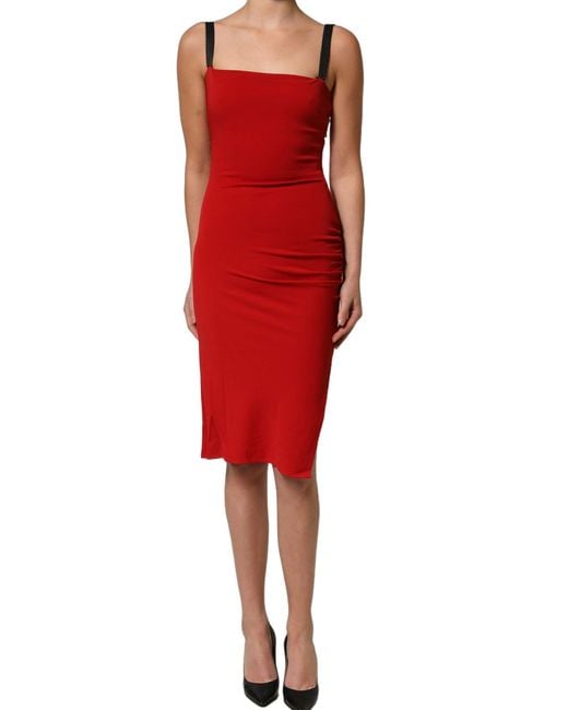 Dolce & Gabbana Red Stretch Bodycon Sheath Knee Length Dress Viscose Nylon Silk Elastane