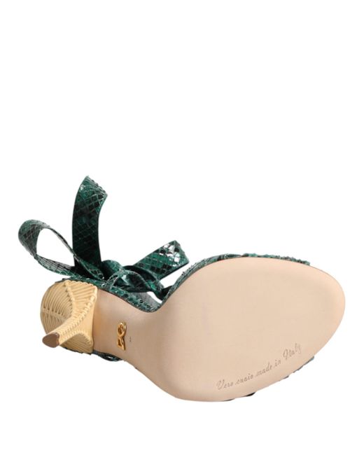 Dolce & Gabbana Green Python Leather Heels Sandals Shoes