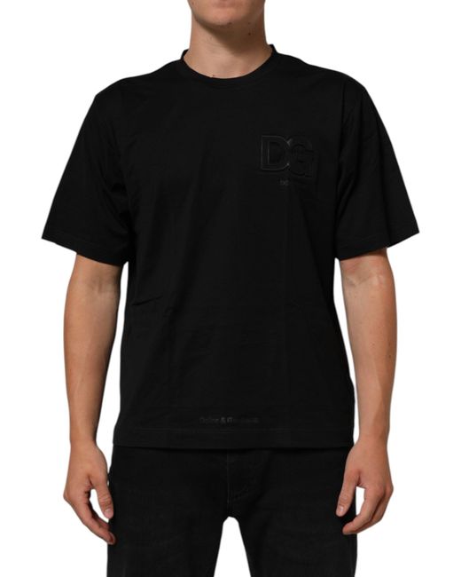 Dolce & Gabbana Black Logo Patch Cotton Men Crew Neck T for men