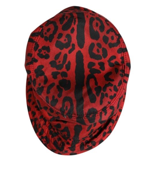 Dolce & Gabbana Red Nylon Leopard Print Bucket Cap Hat for men