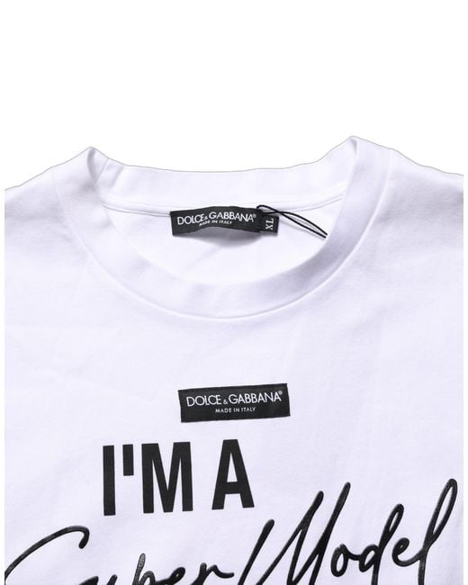 Dolce & Gabbana White I'm A Super Model Fan Print Jersey T