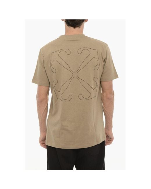 Off-White c/o Virgil Abloh Natural Off- Slim Fit Crew-Neck T-Shirt With Embroide Logo for men