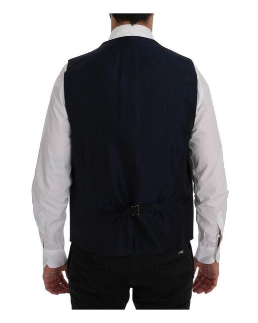 Dolce & Gabbana Black Elegant Striped Wool Blend Waistcoat Vest for men