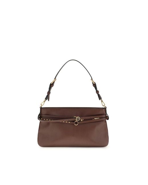 Pinko Brown Calf Leather Bos Taurus Shoulder Bag