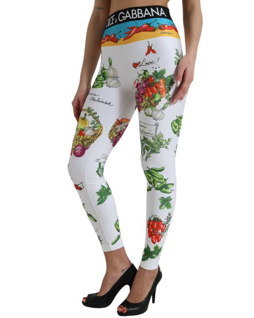 Dolce & Gabbana Blue White Vegetables High Waist Leggings Pants