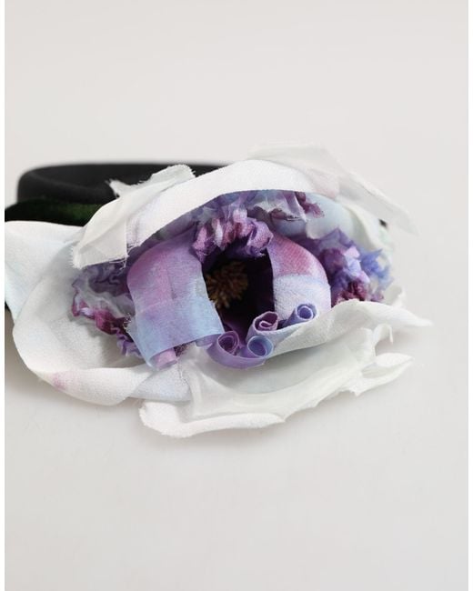 Dolce & Gabbana Multicolor Black Green Silk Purple White Floral Appliqué Accessory Headband