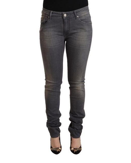 Acht Black Dark Gray Washed Cotton Denim Skinny Jeans