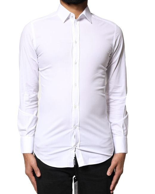 Dolce & Gabbana White Cotton Long Sleeves Dress Shirt for men
