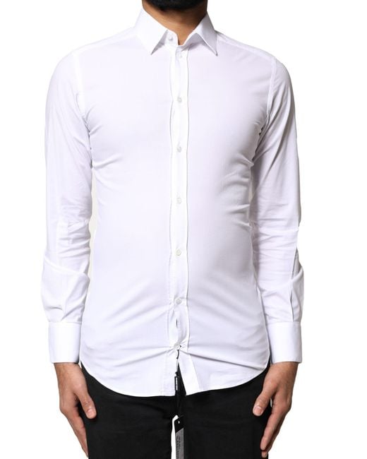 Dolce & Gabbana White Cotton Long Sleeves Dress Shirt for men