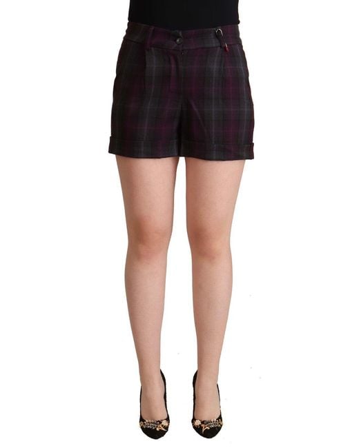 Bencivenga Black Multicolor Checkered Mid Waist Folded Hem Shorts