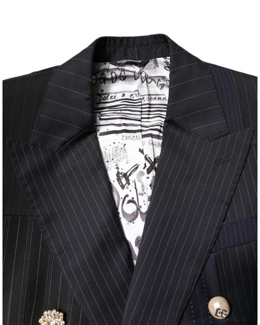 Dolce & Gabbana Blue Patchwork Jacket Coat Suit Blazer for men