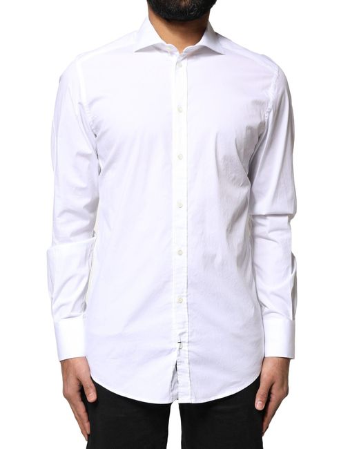 Dolce & Gabbana White Gold Cotton Long Sleeves Dress Shirt for men