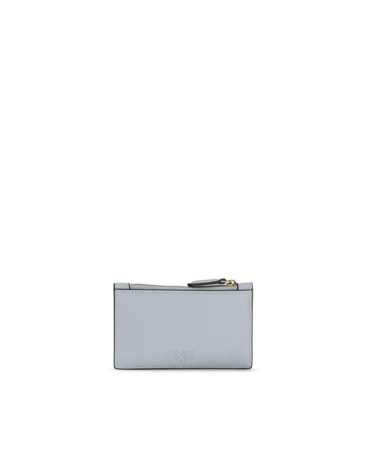 Pinko Gray Blue Calf Leather Bos Taurus Wallet