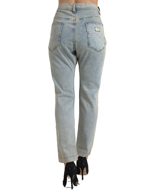 Dolce & Gabbana Blue Washed Cotton Mid Waist Skinny Jeans