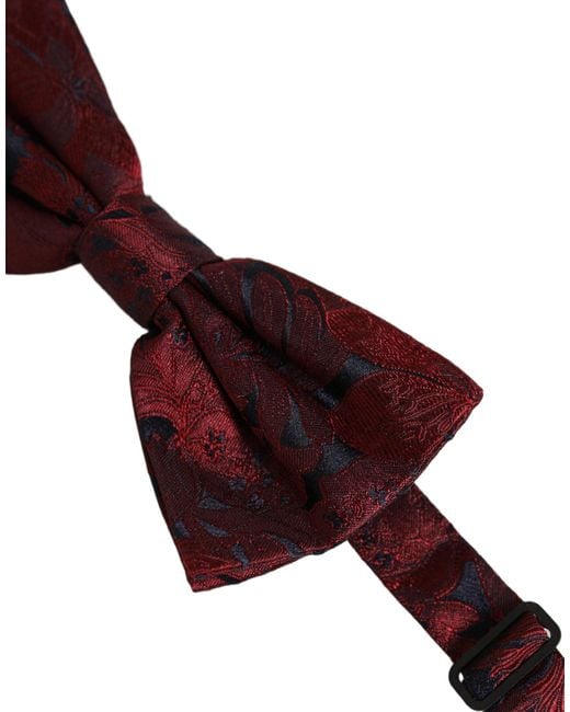Dolce & Gabbana Purple Men Maroon Paisley Silk Adjustable Neck Papillon Bow Tie for men
